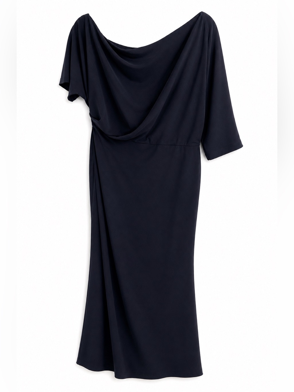 AQUA Navy Draped One Shoulder Formal Gown Plus 14W Wedding Evening